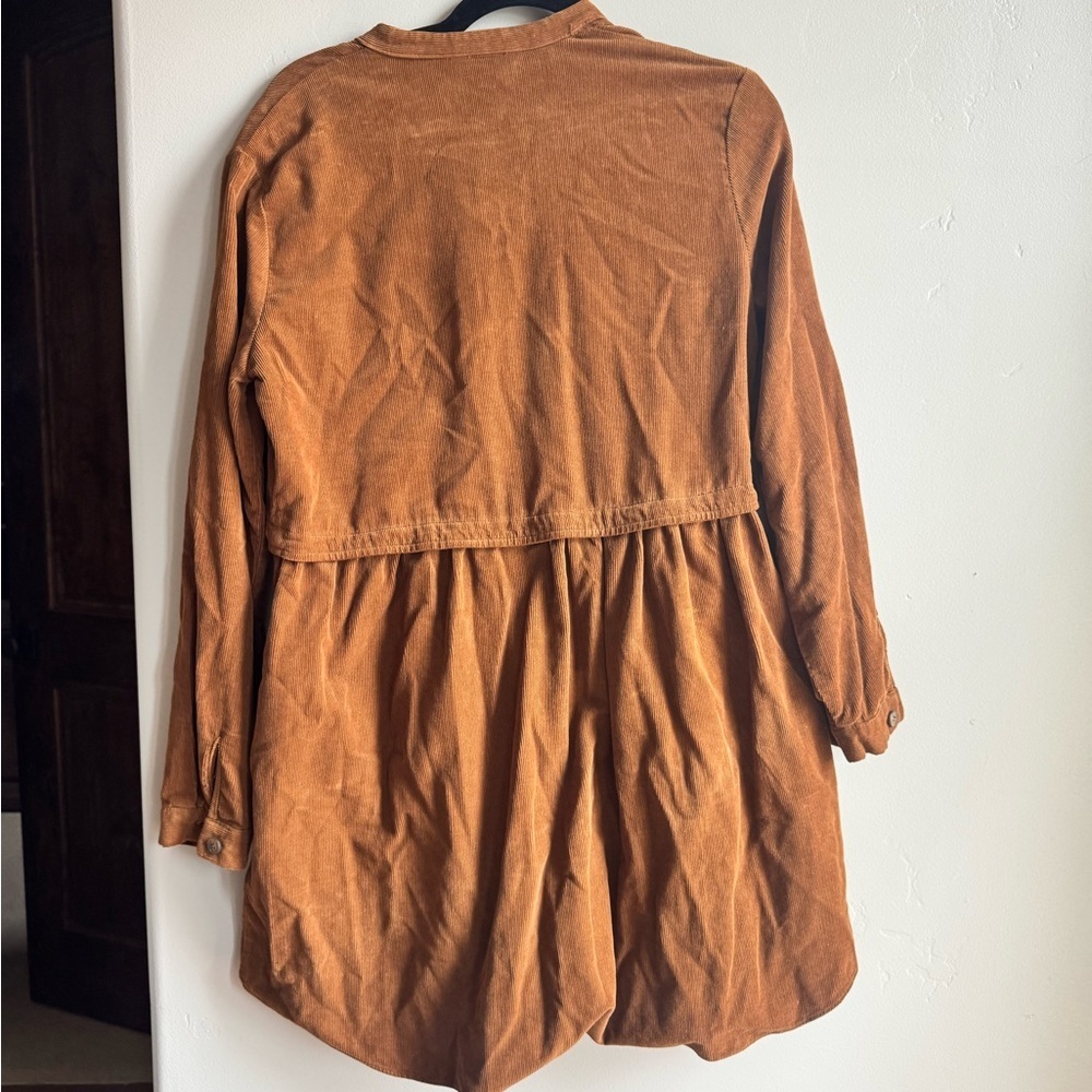 Zara Corduroy Brown Shirt Dress Babydoll Boho S Coquette Cottagecore Academia - Picture 8 of 9